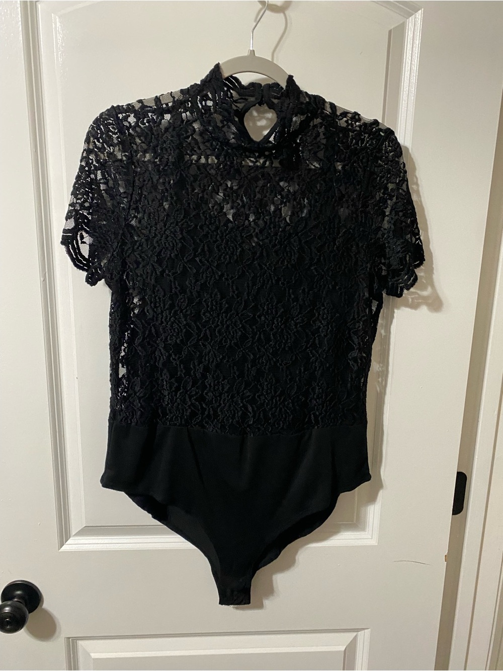 Black Lace Short-Sleeve Bodysuit - Classic Women's Top